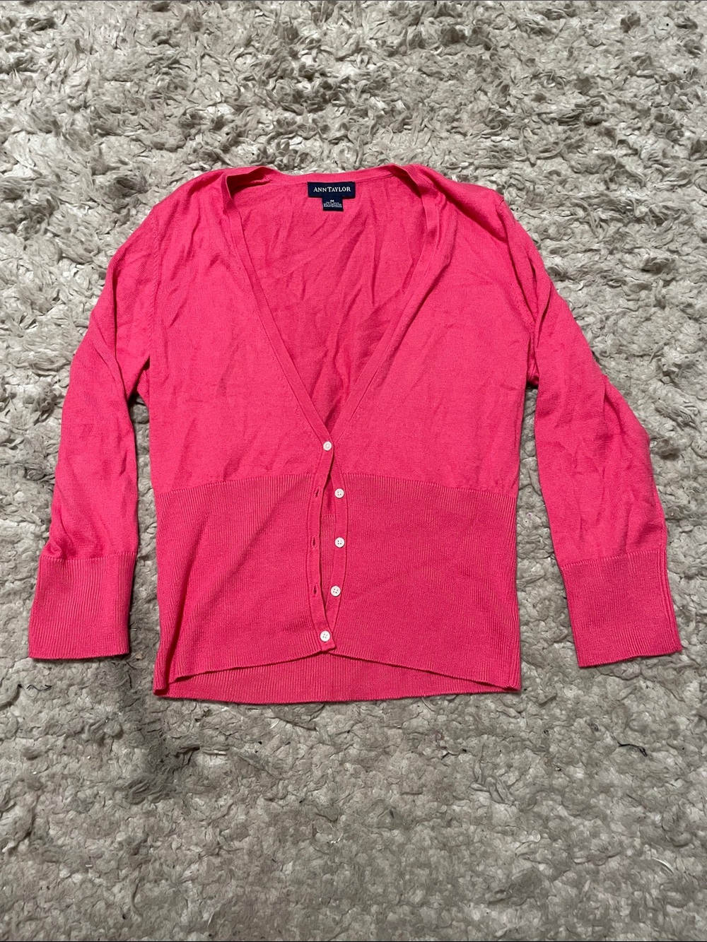 Ann Taylor Hot Pink Lightweight V-Neck Button-Front Cardigan